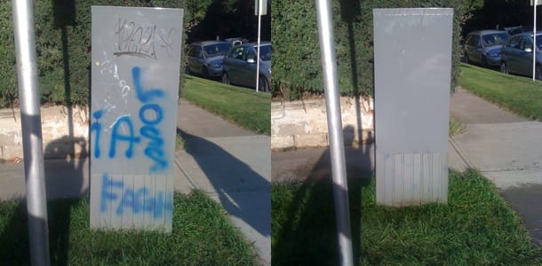 Graffiti removal from metal box