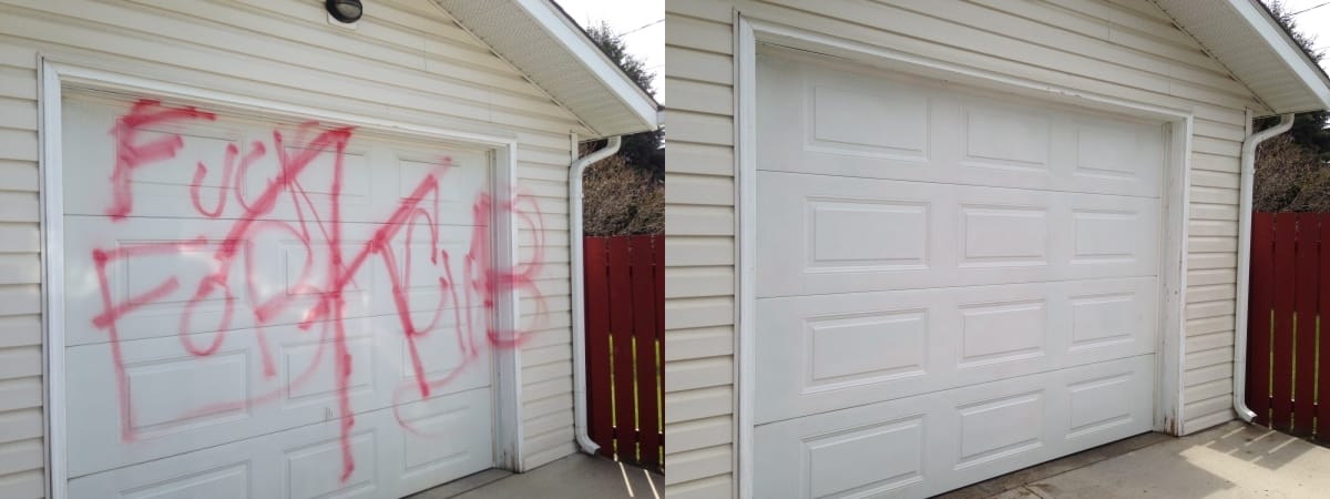 Garage door and Vinyl Siding Graffiti Removal Calgary