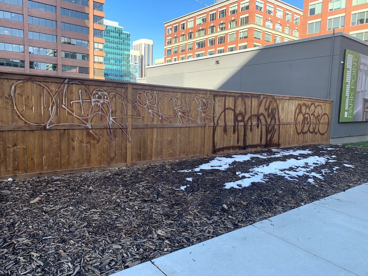 Fence graffiti removal Calgary wood fence