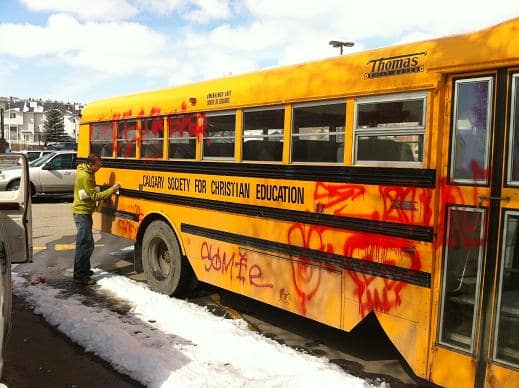 Vehicle graffiti removal Calgary bus