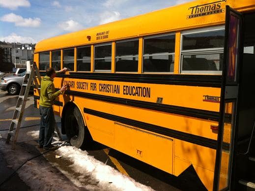 Vehicle graffiti removal Calgary school bus