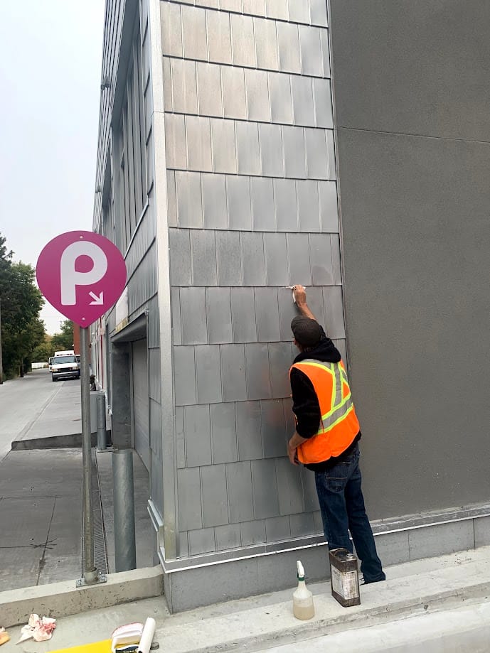 Graffiti removed from Metal Cladding pannels