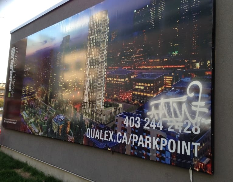 Large Vinyl Wall graffiti removal in Calgary