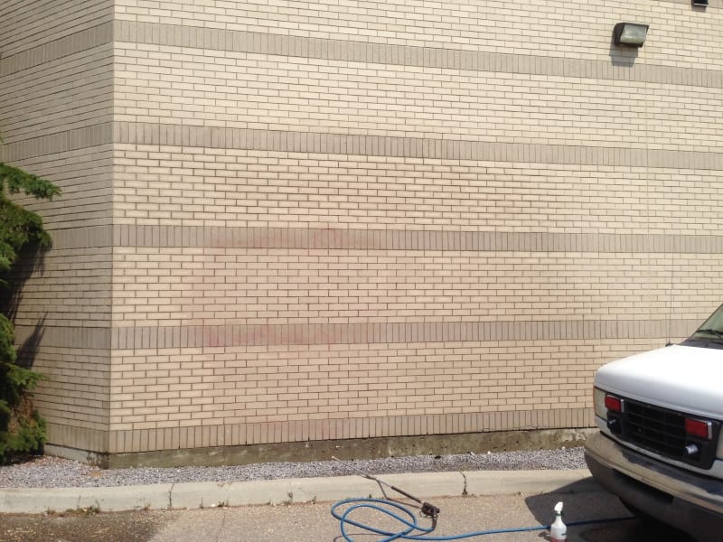 Brick wall graffiti removal - after - Calgary